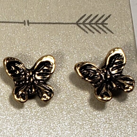 Set of 3 Gold-tone Crystal, Butterfly Studs Earrings & Purple Teardrop Earrings - Picture 3 of 7